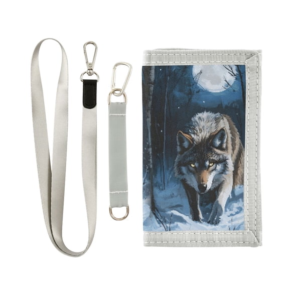 JIALIOU Nylon Trifold Card Wallet with ID Window Zipper Pocket for Men Women Teen Forest Wolf Moon