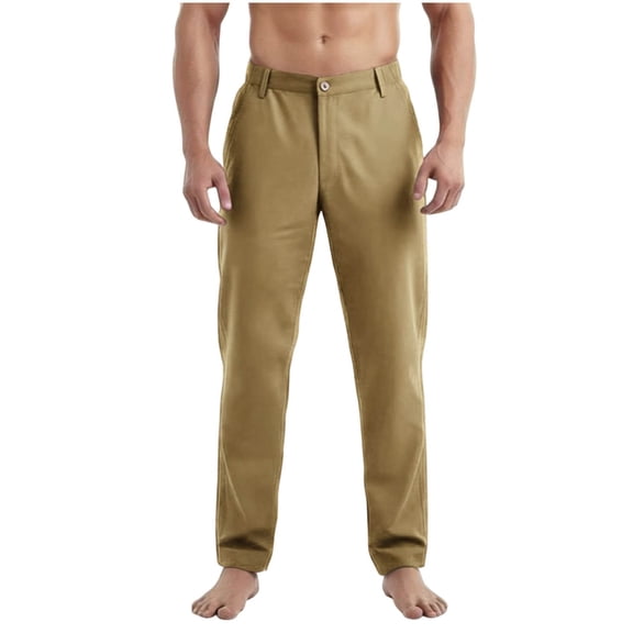Timoontee Men Button Front Elastic Back Waist Straight Slim Quick Dry Chino Pants Deep Side Pockets Wrinkle Resistant Office Commute Sightseeing Daily Trousers XXL