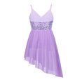 thumbnail image 2 of Kaerm Girls Lyrical Dress Spaghetti Straps V-Neck Sequined Irregular Hem Latin Dance Costume Lavender 9-10, 2 of 7