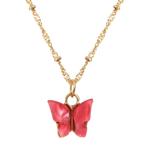 WREESH Acrylique Papillon Pendentif Créatif Net Rouge Perle Chaîne de Clavicule
