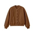 thumbnail image 6 of Karymi Button‑Down Fake Sherpa Fleece Jacket, Solid Stand Collar Long Sleeve Casual Short Outerwear with Side Pockets, 6 of 6