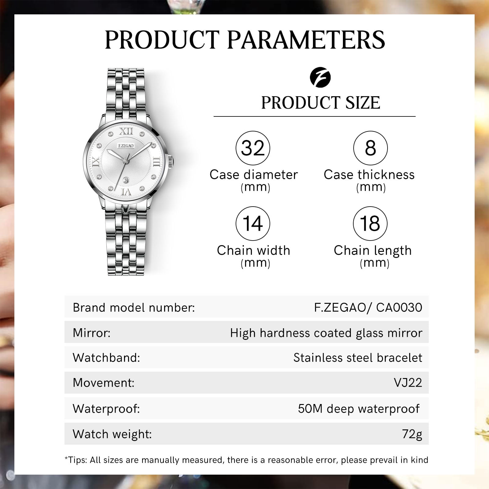 Analog Watches for Women, Diamond Luxury Women Dress Watches, Waterproof Date Display Royal Silver