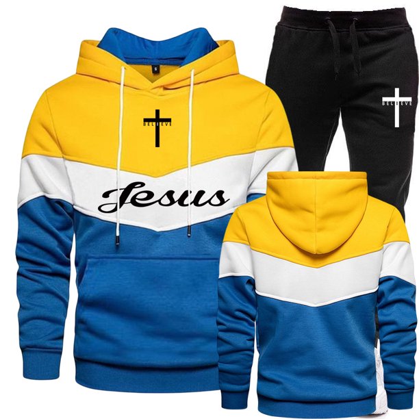 2023 Nueva llegada Sudadera con capucha y pantalones deportivos con estampado de Jesús de alta calidad para hombres y mujeres Traje deportivo informal diario para correr
