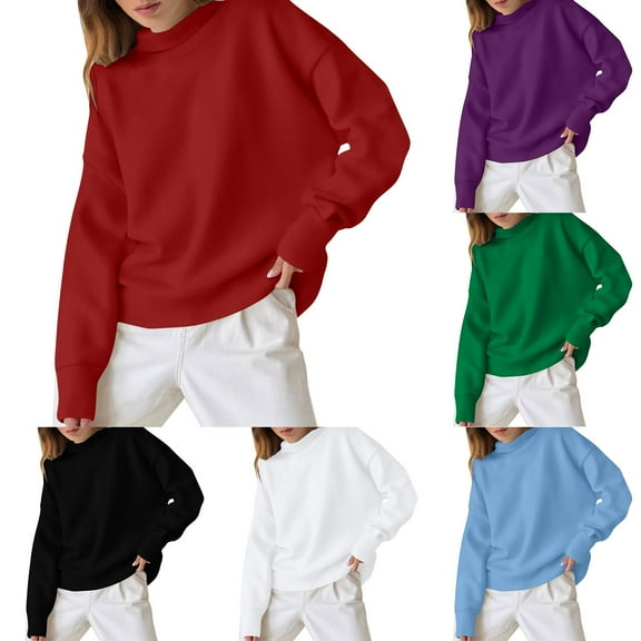 Women Oversized Fleece Pullover Casual Long Sleeve Mock Neck Sherpa Sweatshirt Lightweight Loose Fall Outfits
