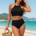 thumbnail image 6 of vigerkar Women High Waisted Bikini Sets - Two Piece Swimsuit High Neck Bathing Suits Tummy Control Swimwear (Black, XL), 6 of 9