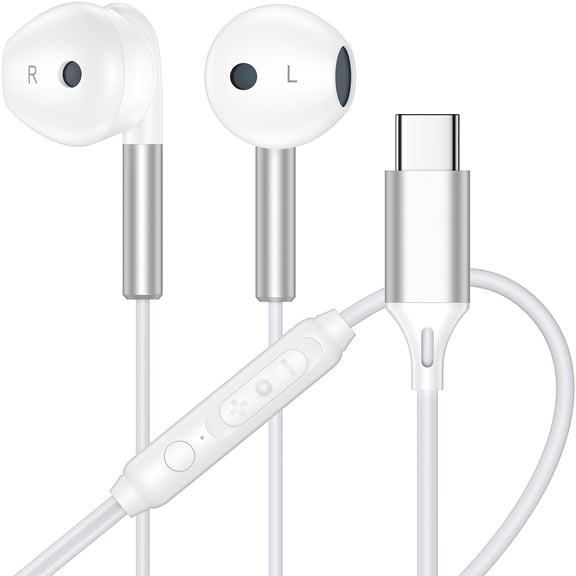 USB C Headphones Wired Compatible for iPhone 17/16/15, Type C Wired Earphones Ergonomic In-Ear Headset HiFi Stereo Earbuds with Mic&Volume Control Noise Cancelling Compatible for Samsung Galaxy,White