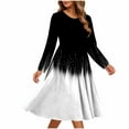 thumbnail image 2 of Mgmyaa Women's Printed Long Sleeve A-Line Dress Round Neck Pocket Casual Loose Fit Midi Holiday Dress, 2 of 5