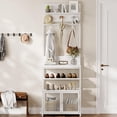 thumbnail image 3 of 72.8" White Narrow Coat Rack with Shoe Storage, 7 Hooks, Hall Tree with Doors, Compact Organizer for Entryway, Bedroom, Mudroom, 3 of 9