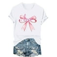 thumbnail image 6 of Valentines Bow Print T-Shirt for Women, Round Neck Pullover Basic Tee, Fashion Roll Up&nbsp;short Sleeve Tops ,White,XL, 6 of 6