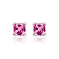 thumbnail image 3 of 14K Solid White Gold Square Lab Pink Sapphire Studs Gemstone Earrings October Birthstone Jewelry, 3 of 10