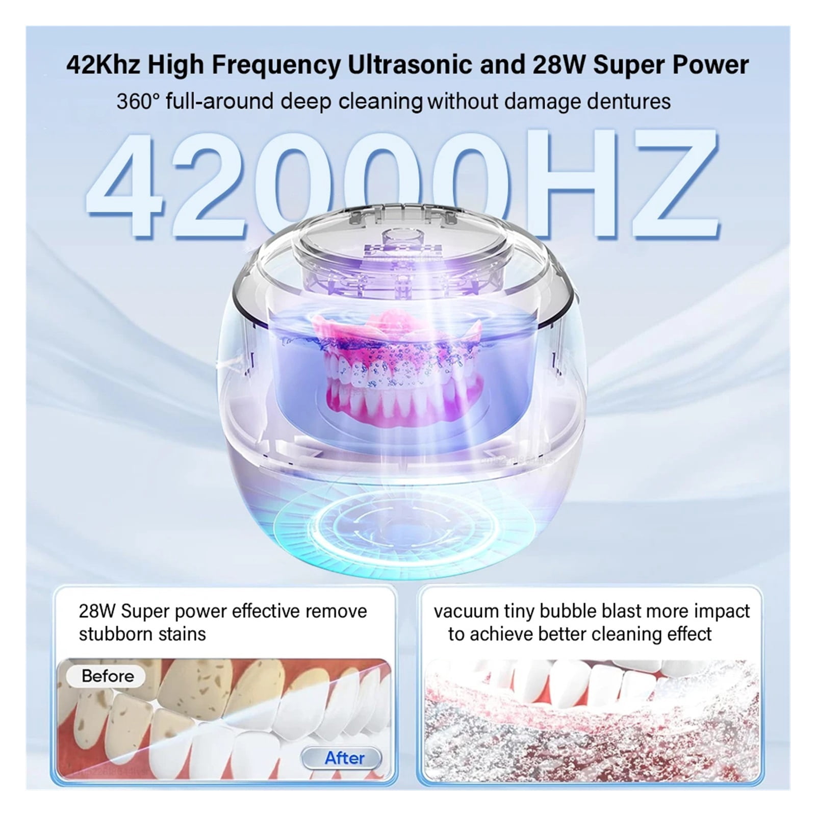 Ultrasonic Cleaner For Retainers Dentures Jewelry Cleaning Machine Mini Portable UV Ultrasonic False Teeth Retainer Cleaner