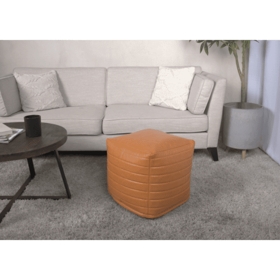 Candy Contemporary Caramel Faux Leather Square Pouf Modern Living Room Multipurpose Cushion, Decorative Accent, Bullet-Proof Comfort for Home Use