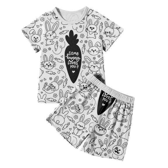 Rhuody Easter Outfits For Boys Short Sleeve Sleepwear Kids Boys Girls Bunny Printed T Shirt Top And Shorts Pants Set Round neck DIY Pajama Set Cute Spring Clothing 5-6 Years White