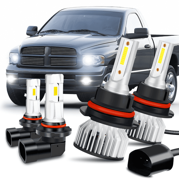 For 2002 2003 2004 2005 Dodge Ram 1500 2500 3500 - 9007 LED Headlight   9006 Fog Light 6000K White 4 Pack