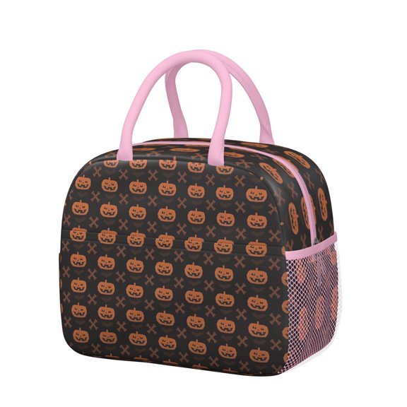 Womens Halloween Pumpkin & Bones Pattern Lunch Box for Work,Insulated Lunch Bag for Women,Loncheras Para Mujer,Leakproof Adult Lunch Bag for Work,Beach,Travel,Picnic,Camping