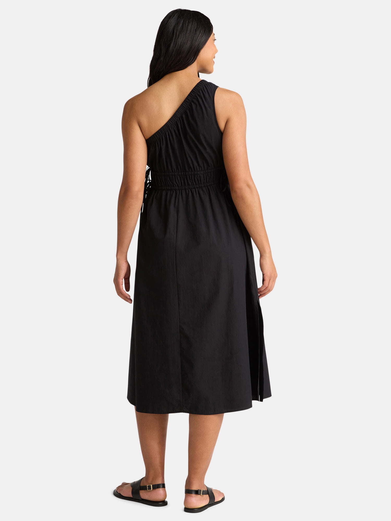 Time and Tru Women's One Shoulder Cotton Midi Dress, Sizes XS-XXXL