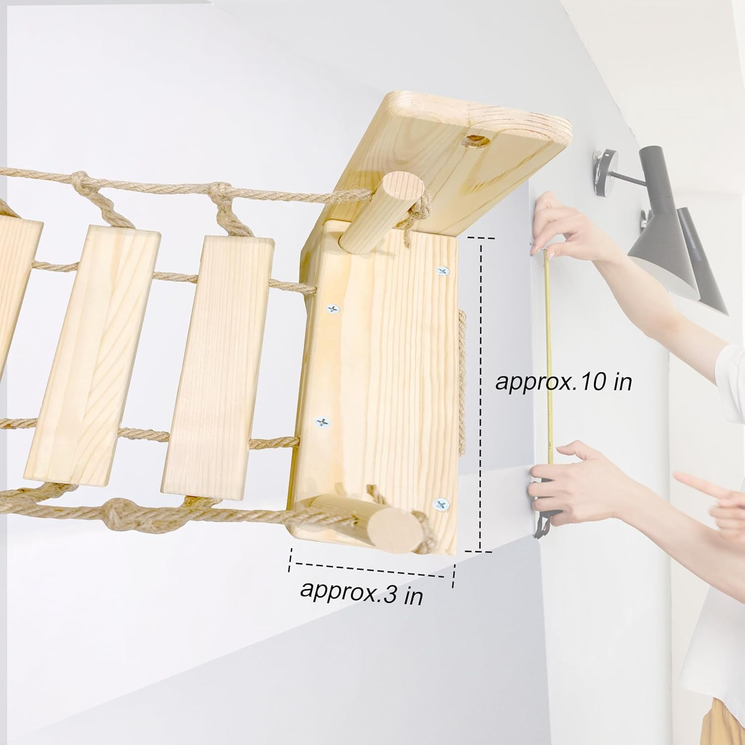Wall Shelves Climbing Bridge for Indoor Cats, 55 Inch Wooden Perch with Sisal Rope, Space Saving Wall Mounted Furniture