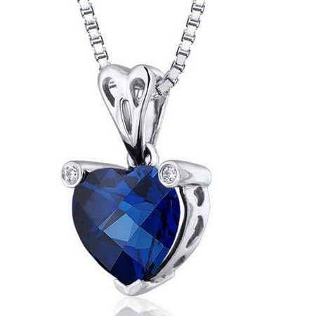 Oravo 2.50 Carat T.G.W. Heart-Cut Created Blue Sapphire Rhodium over Sterling Silver Pendant, 18