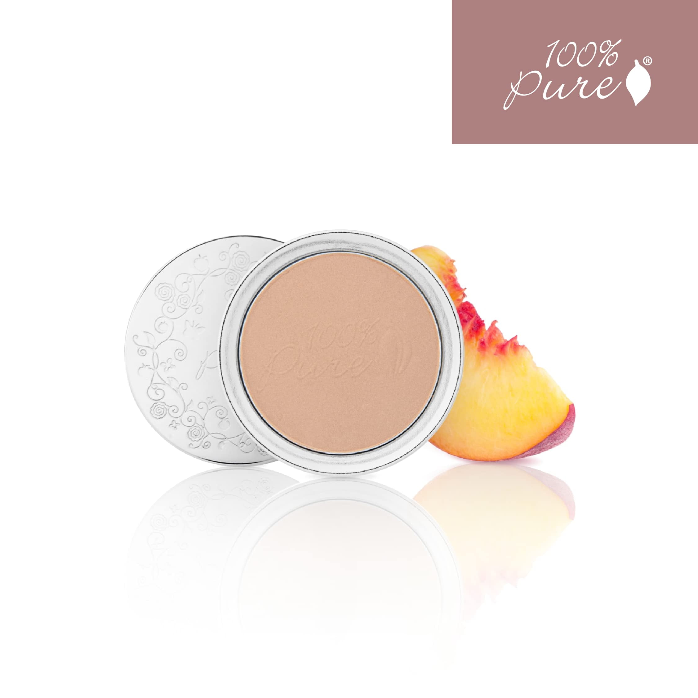 100% PURE Powder Foundation Matte Finish Face Makeup - Oil Absorbing Pressed Poreless Concealer - Vegan Fruit Pigmented Golden Peach Color (Medium-Tan Shade w/Neutral Undertones) - 0.32 Oz
