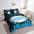 thumbnail image 4 of Homewish Boys Cartoon Baseball Twin Bedding Sets 7-Piece, Modern City Print Bedding Comforter Set, Black Blue Stripes Lines Reversible Sheet Sets, Microfiber Bedroom Decor, 4 of 8