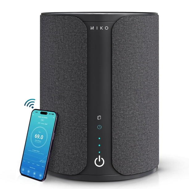 Miko Purificador de Aire para el Hogar con Control de Aplicación, Filtro H13 HEPA, Ionizador, Aromaterapia, 5 Velocidades de Ventilador, Panel Táctil y Temporizador: Cubre hasta 925 Pies Cuadrados