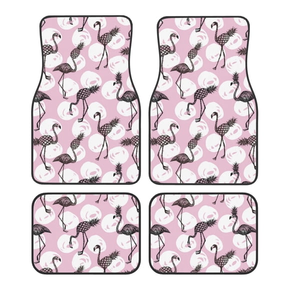 Balery Pineapple Flamingo Pattern 4-Piece Floor Mats, Heavy-Duty Rubber Liners, Anti-Slip Design, All-Season Automotive Protection, Vehicles, Cars, Trucks, and SUVs