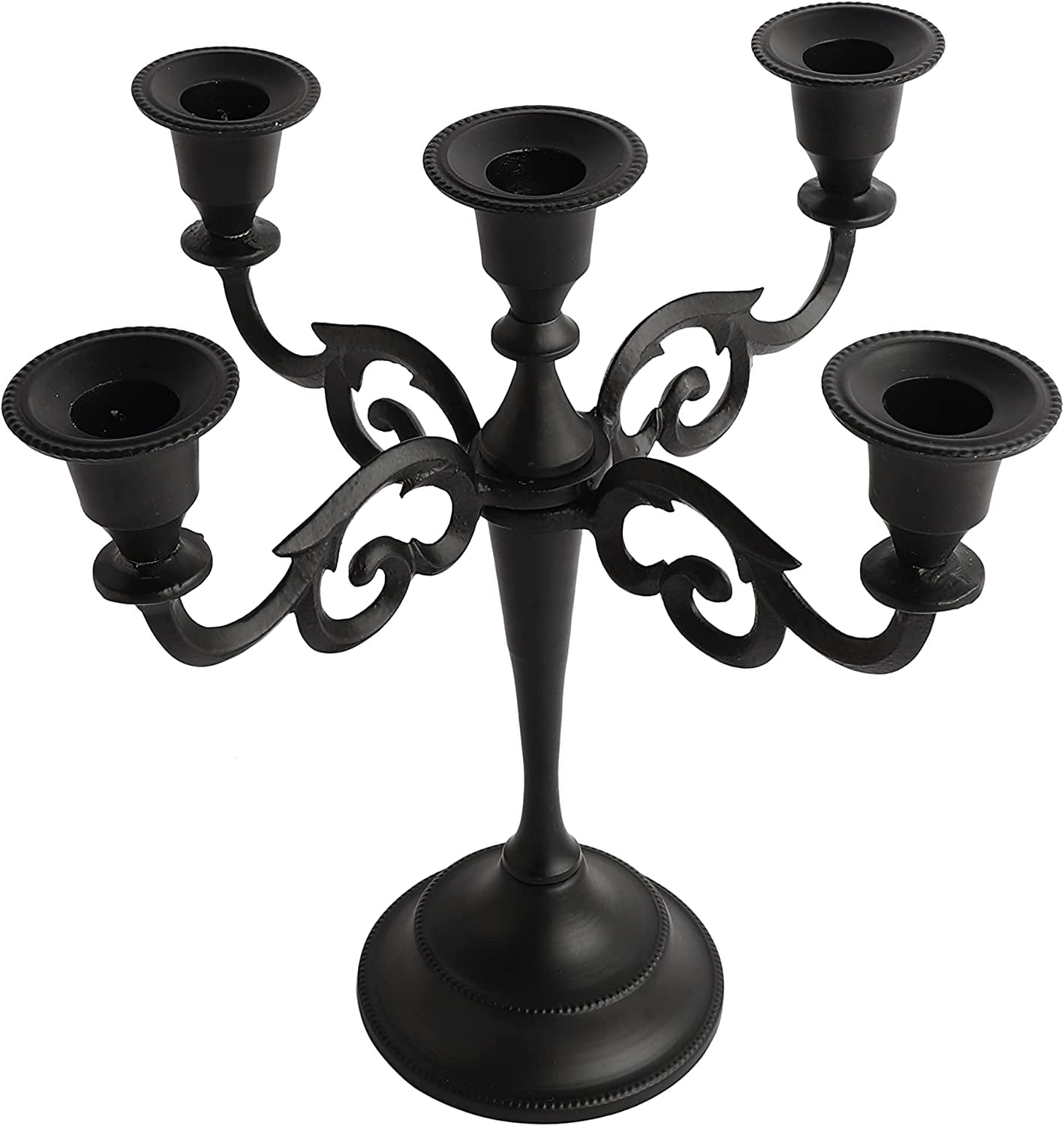Rely+ 5 Arm Candelabra 10 inch Tall Matte Black Taper Candle Holders, Candle Stands