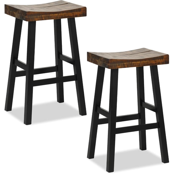 SKTPI Bar Stools Set of 2, 29" Bar Height Saddle Stools, Bar Dining Chairs with Rubber Wood Frame & Footrest, Backless Barstools for Kitchen Island, Dining Room, Pub, Rustic Brown