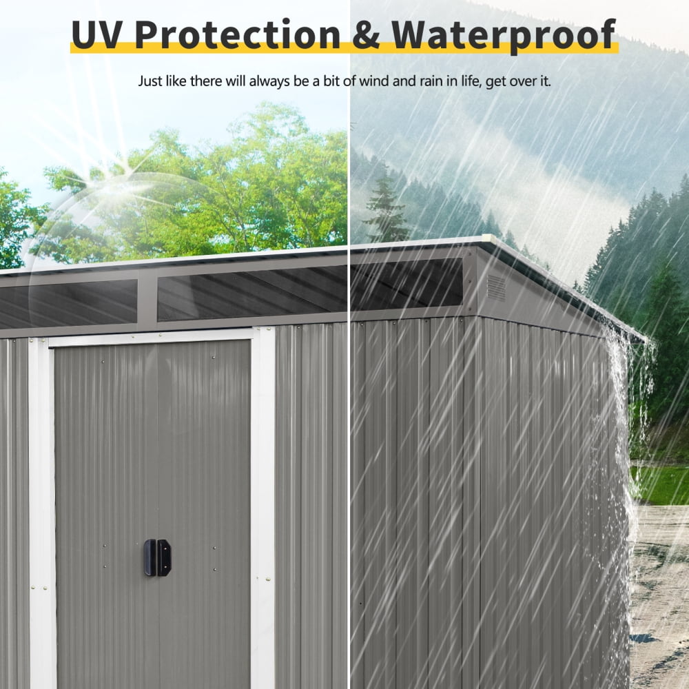 Modern 8'x6' Metal Garden Shed - Secure Sliding Doors + Natural Light Panels for Lawn Equipment