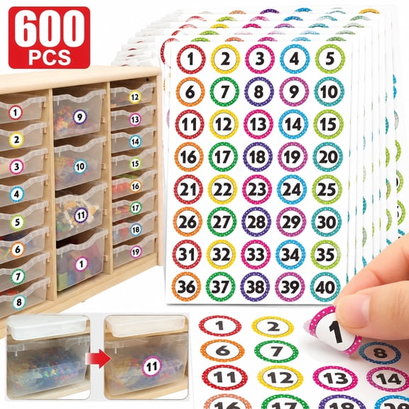 Deally 600 Pcs Number Stickers 1-40, 1 Inch Colorful Polka Dot Labels Self-Adhesive Water and Tear Resistant Removable for Classroom Office Organization