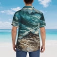thumbnail image 4 of Gaeub Blue Ocean Waves Print Men's Hawaiian Shirt,Button Down Short Sleeves Shirts,Tropical Beach Casual Button Down Shirts,Large, 4 of 7