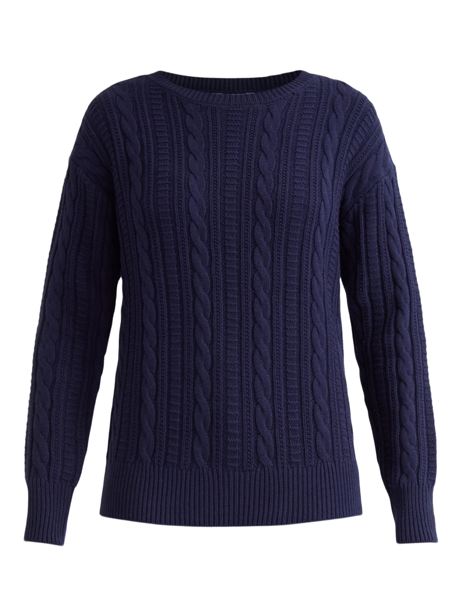 Time and Tru Women's Cable Knit Pullover Sweater, Midweight, Sizes XS-XXXL