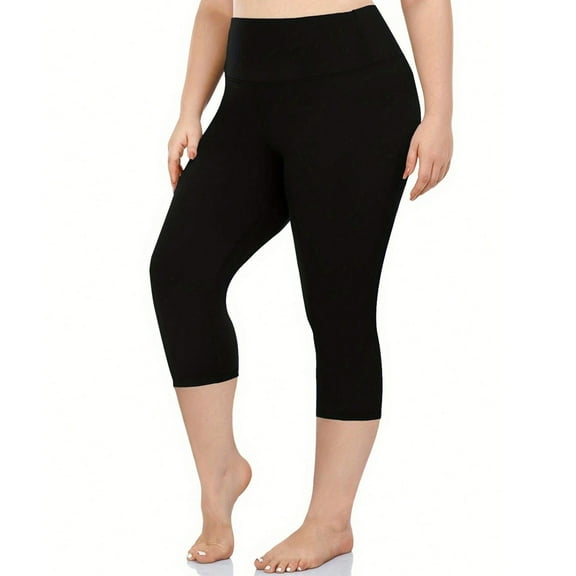 Fnooota Plus Size Capri Leggings for Women, Yoga Athletic High Waist Capri Pants Black Size L-5XL