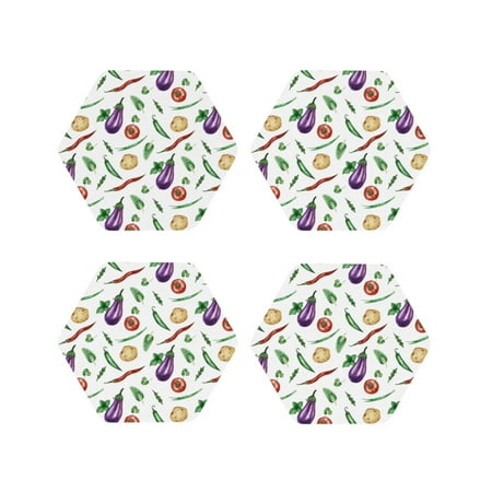

Drink Coasters Set of 4 Eggplant vegetable tomato Leather Coasters for Coffee Table Protector Heat Resistant Cute Coasters for Home Decor Housewarming Gifts Bar Kitchen 4 Inch Hexagon