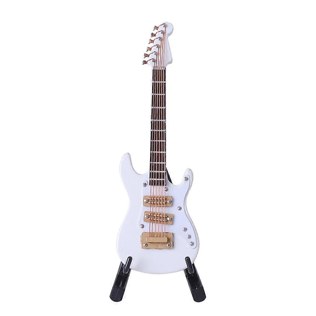 Mini Electric Guitar Model Birthday Party Guitar Ornament Miniature Guitarra Instrument Decor (White, 10cm, with box and Black Plastic Stent)