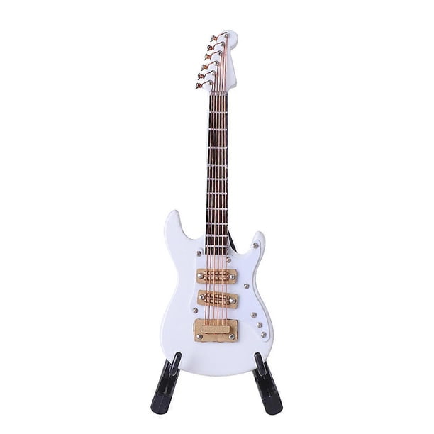 Mini Electric Guitar Model Birthday Party Guitar Ornament Miniature Guitarra Instrument Decor (White, 10cm, with box and Black Plastic Stent)