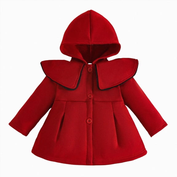 Gubotare Baby Girls Christmas Hooded Coat Button Down Jacket Toddler Kids Winter Outerwear 18 24 Months (Red,18-24 Months)