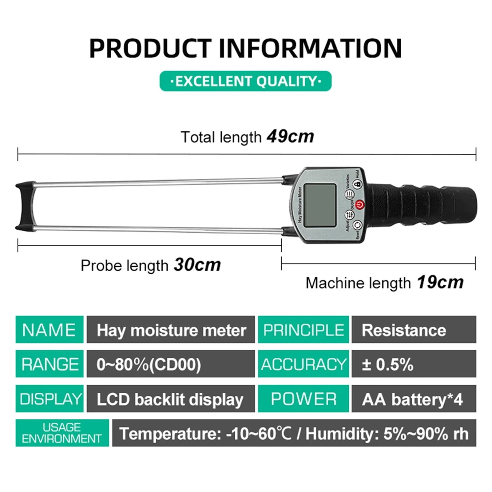 LCD Display Hay Moisture Meter TK100H Forage Humidity Tester 0-80% Moisture Detector Accuracy Hygrometer For Orchard Grass Straw