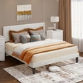 thumbnail image 3 of Asofer Queen Bed Frame, Upholstered Platform w/Wingback Headboard & Wood Slats - Quiet, White, 3 of 9