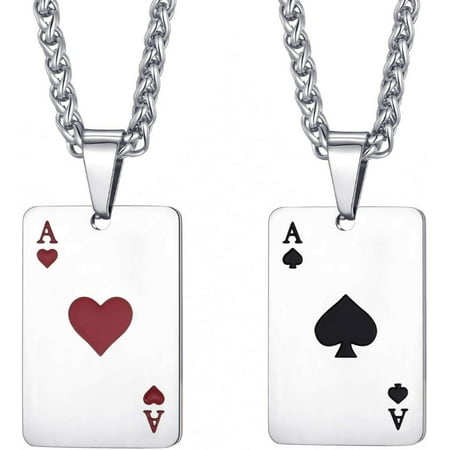 Leander Stainless Steel Ace of Spades Pendant Necklace for Men and Women Poker Card Pendant with 24 Inch Link Chain