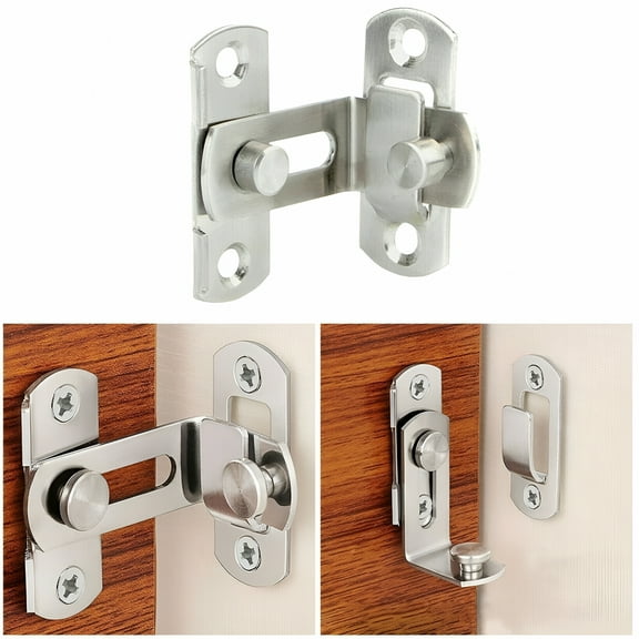 GJX Flip Door Sliding Latch,90 Degree Stainless Steel Latch,Safety Door Lock,Right Angle Curved Door,Buckle,Brushed Finish