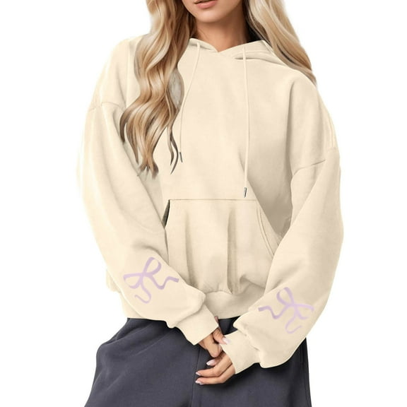 Caywon Casual Loose-Fit Hooded Sweatshirt for Women Printed Round Neck Long Sleeves Comfy Daily Wear for Spring Autumn