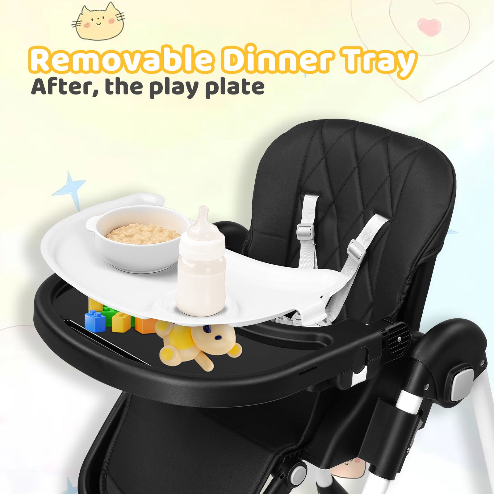 PEXMOR 4 in 1 Portable Baby High Chair, Convertible Foldable Highchair, Adjustable Height & Recline Positions, Black
