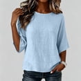 thumbnail image 3 of GERsome Womens 3/4 Sleeve T-Shirts Comfy Cotton Linen Crew Neck Summer Loose Casual Business Work Tops,Light Blue,Size XL, 3 of 4