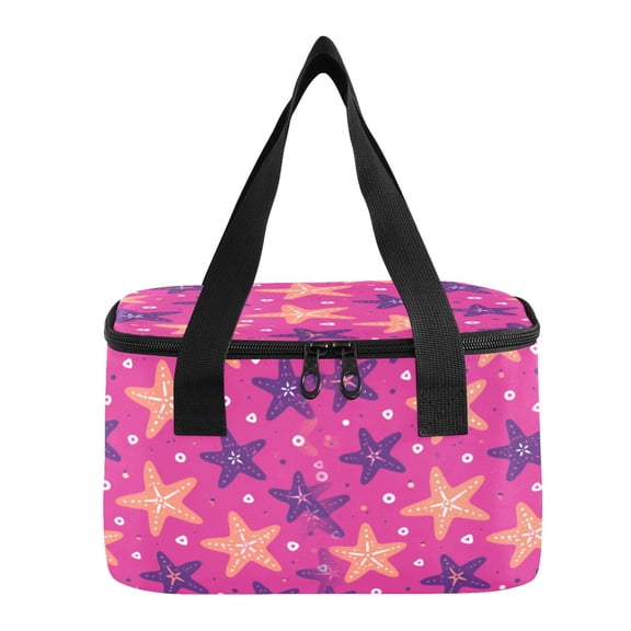 6L Insulated Lunch Bag Square Handheld Cooler Tote Seaside Starfish Pattern Reusable Thermal Bag with Polyester & Aluminum Lining for Work Picnic Travel
