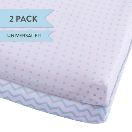 Changing Pad Cover Set | Cradle Sheet Set 100% Cotton Jersey Knit 2 Pack Blue Chevron and Polka Dots