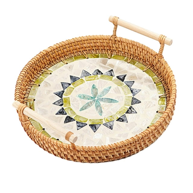 Bandeja para Servir de Ratán Tejido, Bandeja para Refrigerios para Pasteles, Bandeja de Tocador Elegante Y Moderna, Bandeja de Almacenamiento Decorati Medio Macarena bandejas para servir