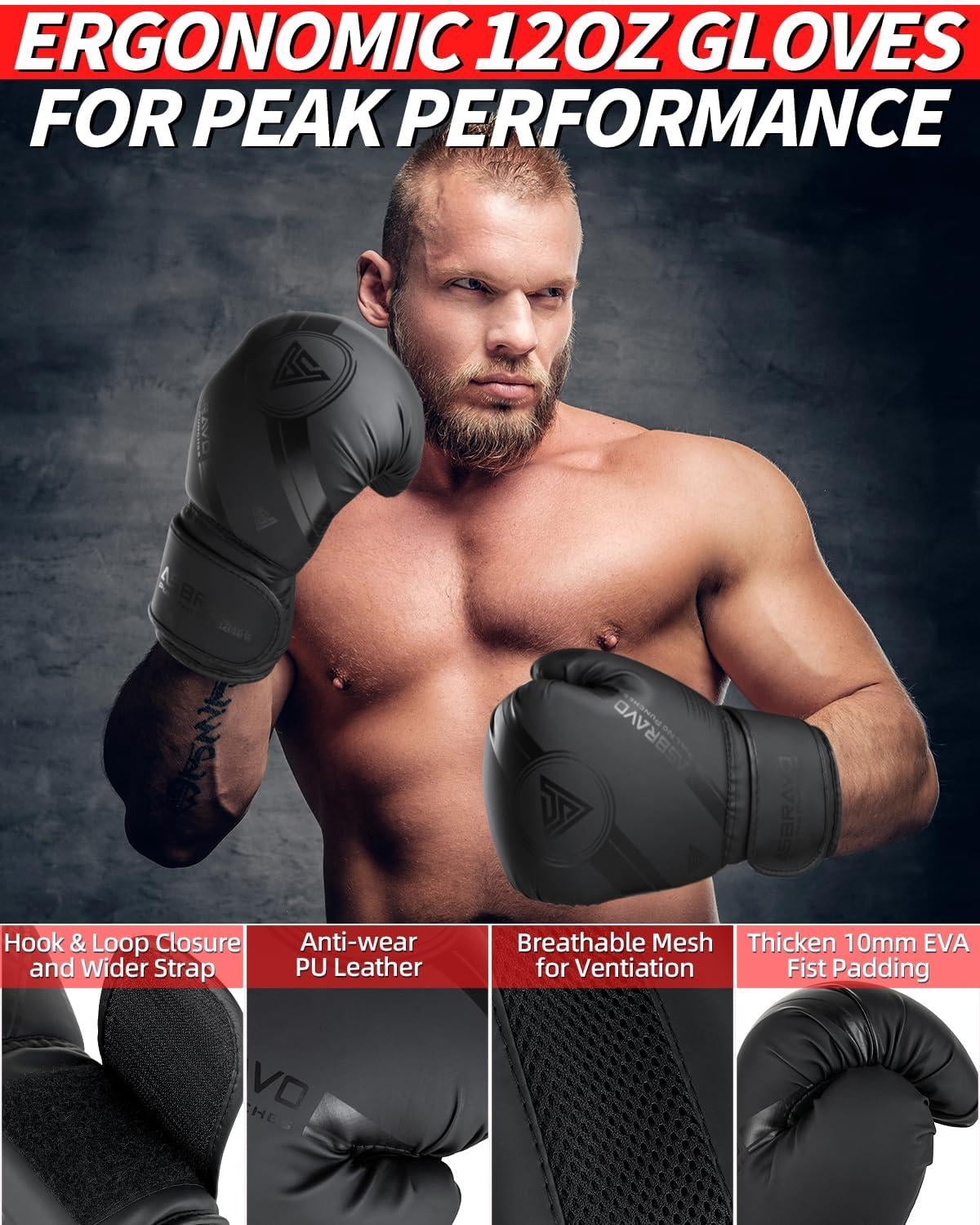 Punching Bag For Adults  4ft Pu Heavy Boxing Set 12oz Gloves Mma Muay Thai Kickboxing Home Gym Martial Art (unfilled)