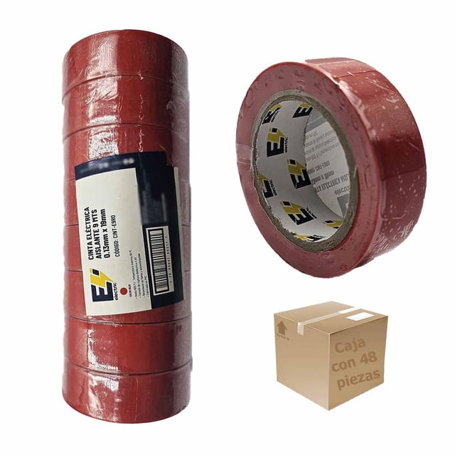 48 Pzs Cinta Aislante Electrica 9 Mts .13MM x 19MM Rojo rojo 9m