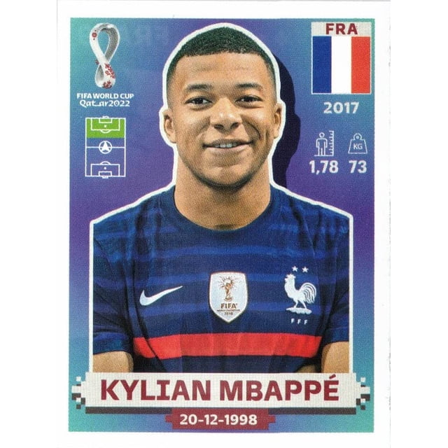 Sticker Panini 2022 Kylian Mbappé Francia Fútbol 4,9 x 6,5 cm